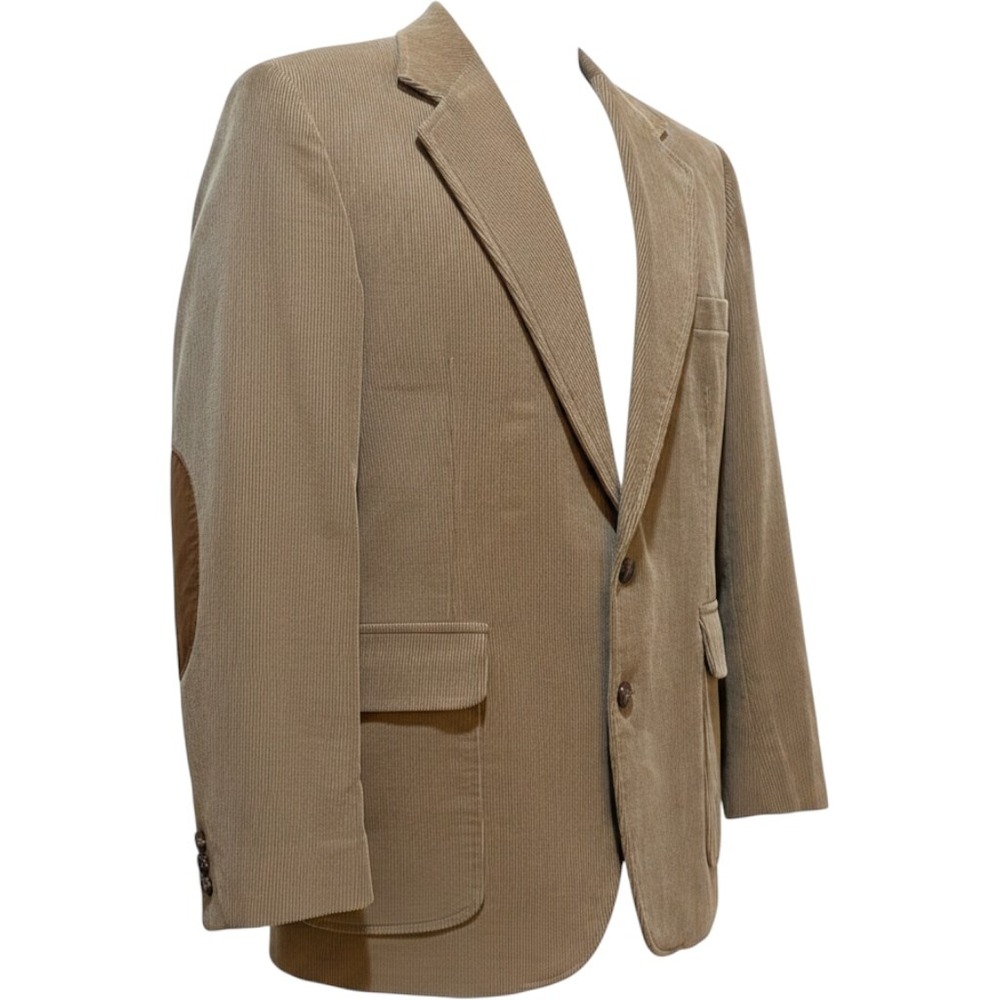Haggar Mens Tan‎ Corduroy Blazer Sport Coat Jacket Elbow Patches Size 42 USA